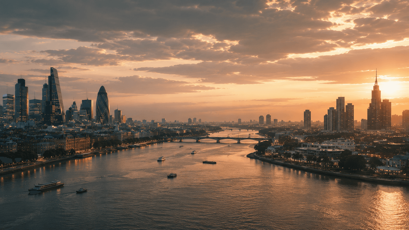 Twin city skylines linked by dusk atmosphere — Africa and global capital